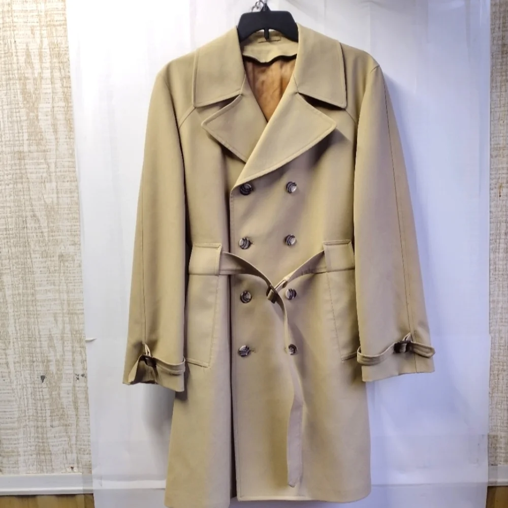Clipper Mist By Londontown Men's Long Trench Coat Double Breasted Belted 42 Tall